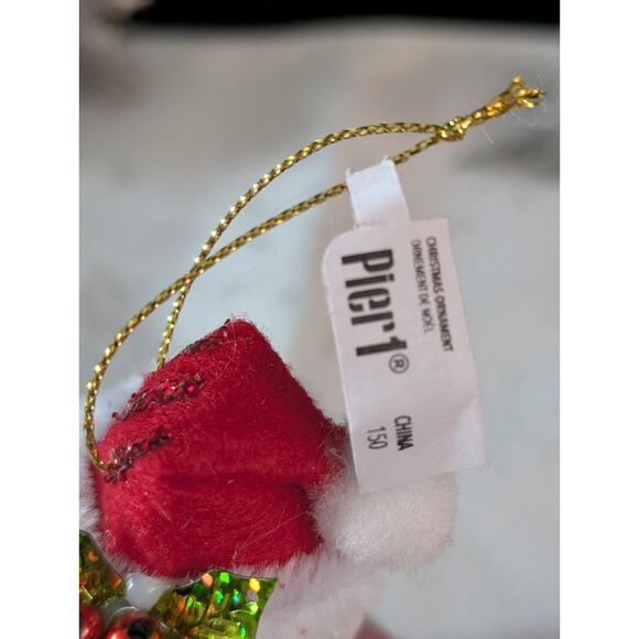 Pier 1 Christmas Poodle Dog Ornament Santa Hat Glitter Red Coat Holiday Decor - Picture 8 of 10